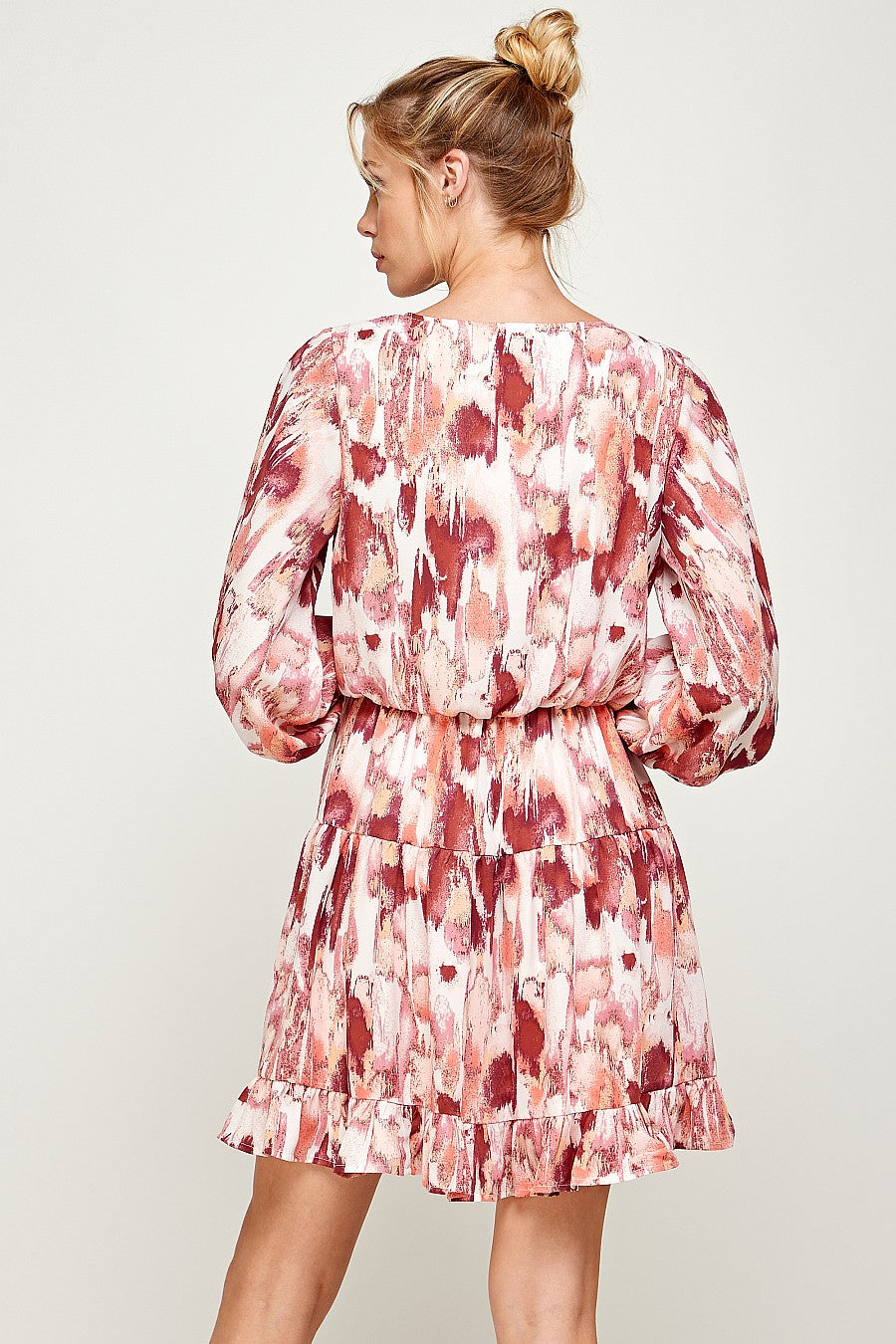 Short 3/4 Sleeve V Neck Printed Dress