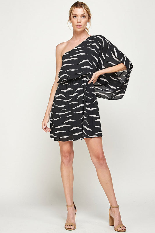 Printed One Shoulder Short Dress