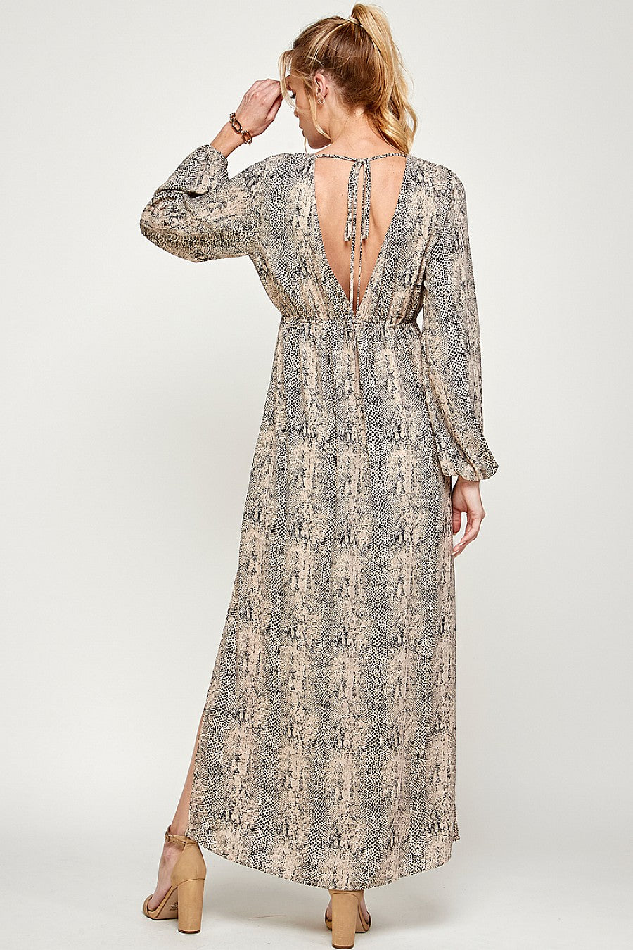 Long Sleeve Animal Print Maxi Dress