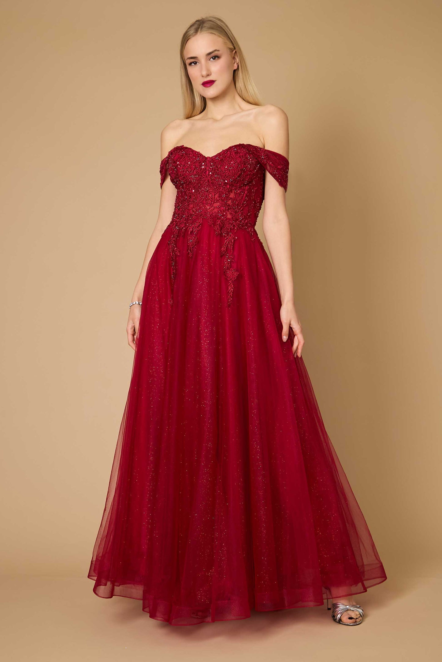 Long Off Shoulder Corset Formal Dress